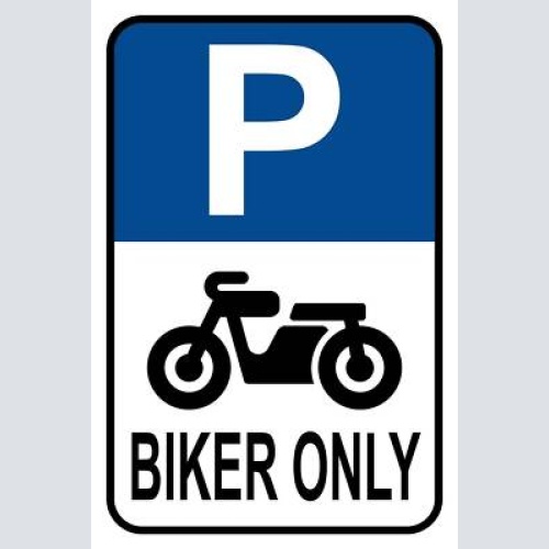 Schild parkplatz biker only motorrad parken 12x18 / 20x30 / 30x40 blech od. holz