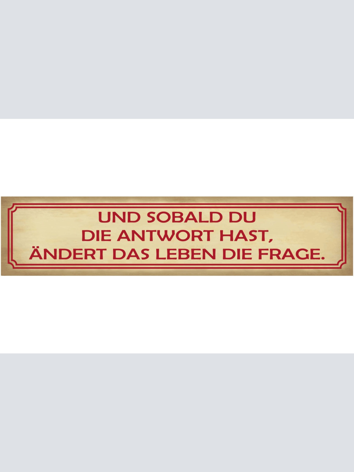 Schild Sobald Du Die Antwort Hast Ändert Das Leben Frage 46 x 10 Blech od. Holz