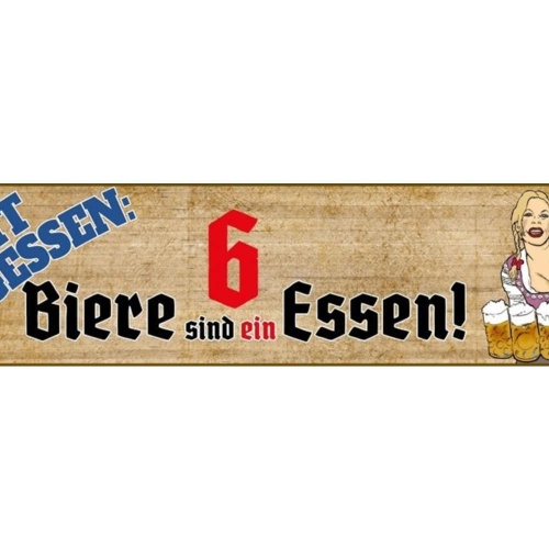 Schild Bier Essen Mahlzeit Alkohol Bar Wirt Kellnerin Glas 46 x 10 Blech od.Holz