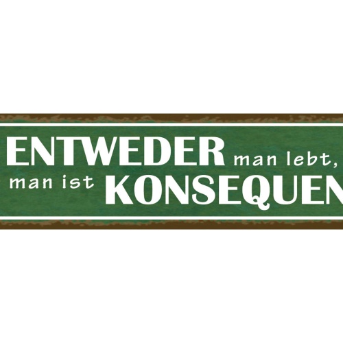 Schild Entweder Man Lebt Oder Man Ist Konsequent Leben 46 x 10 Blech od. Holz