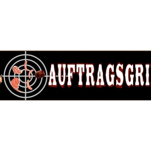 Schild Auftragsgriller Grillen BBQ Fleisch Wurst Grill 46 x 10 Blech od. Holz