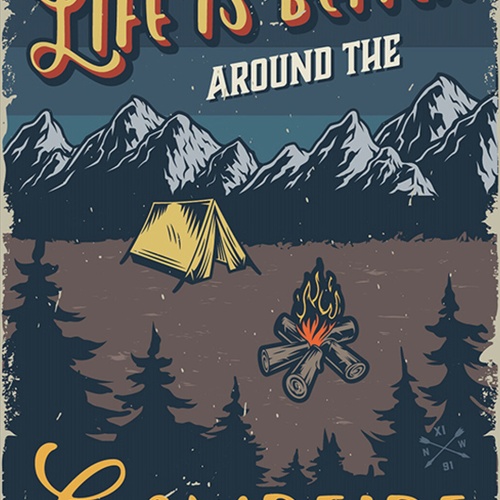 Schild Spruch Life is better around campfire Leben ist besser ums Lagerfeuer JW