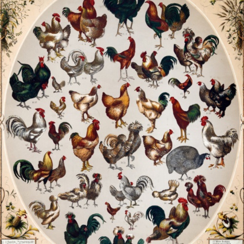 Schild Spruch Das Geflügel von der Welt Portraits aller Arten von Hühnern JW