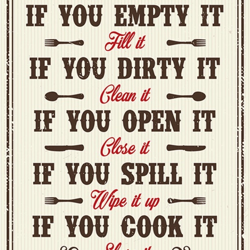 Schild Spruch Our Kitchen Rules Unsere Küche ist toll Essen JW