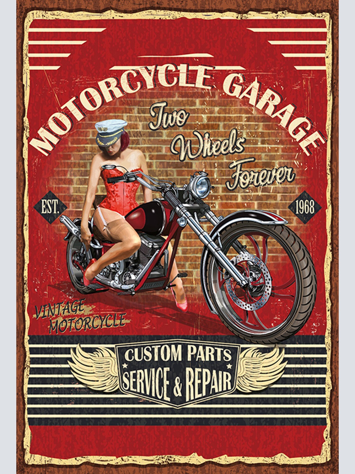Schild Spruch Motorcycle Garage Motorrad Werkstatt Frau Sexy Comic JW
