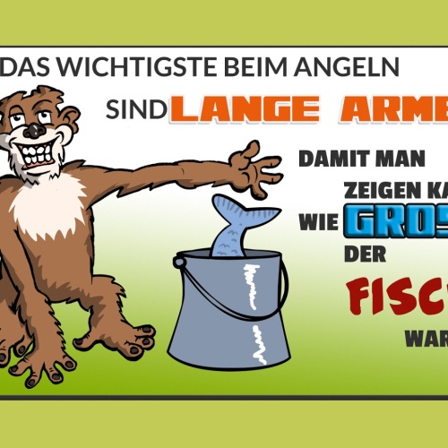 Schild Spruch Wichtigste beim Angeln Lange Arme Zeigen kann wie groß Fisch JW