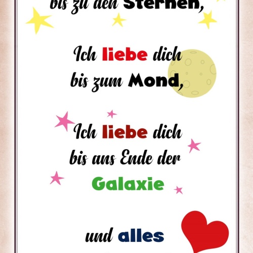 Schild Spruch ich liebe dich bis zu den Sternen und alles wieder zurück JW