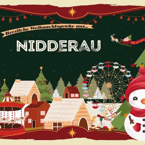 Schild Spruch Herzliche Weihnachtsgrüße aus Nidderau Comic Schneemann JW