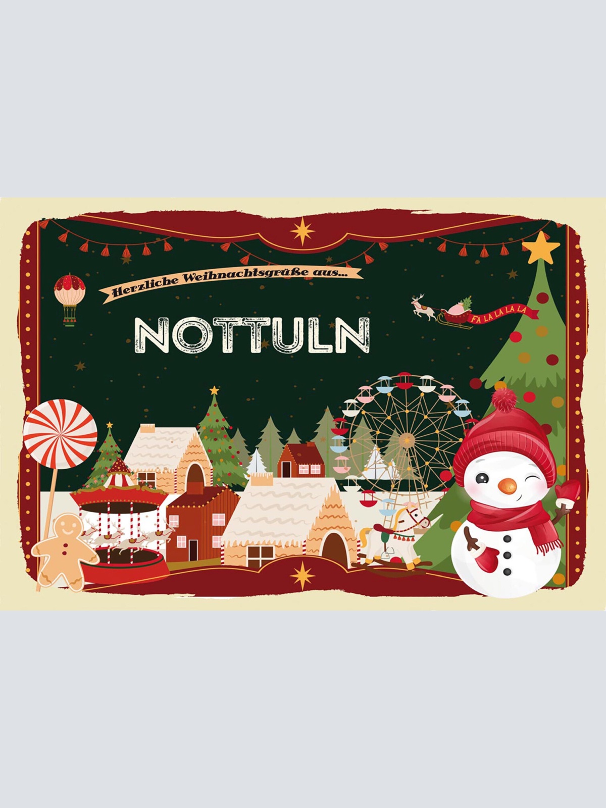 Schild Spruch Herzliche Weihnachtsgrüße aus Nottuln Comic Schneemann JW