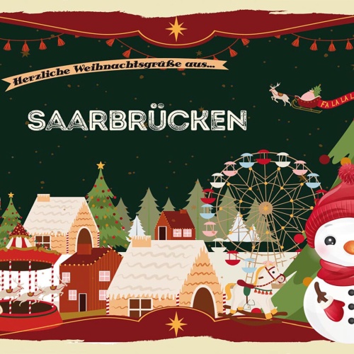 Schild Spruch Herzliche Weihnachtsgrüße aus Saarbrücken Comic Schneemann JW