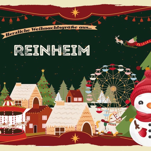 Schild Spruch Herzliche Weihnachtsgrüße aus Reinheim Comic Schneemann JW