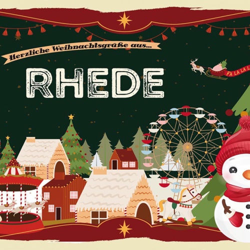 Schild Spruch Herzliche Weihnachtsgrüße aus Rhede Comic Schneemann JW