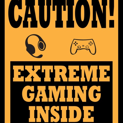 Schild Spruch Caution Extreme Gaming Inside Achtung Extrem Computerspieler JW