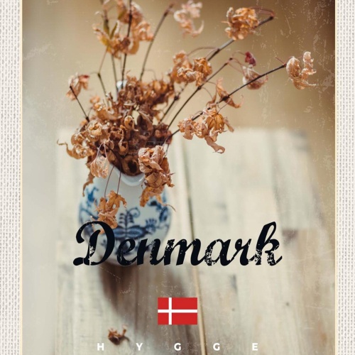 Schild Spruch Hygge Denmark Dänemark Trockenblumen JW