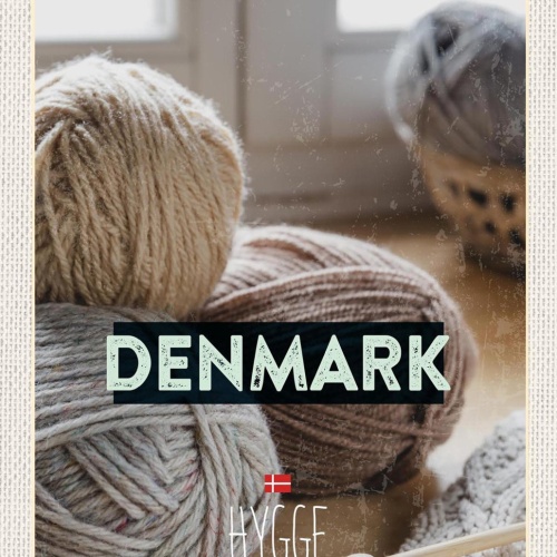 Schild Spruch Hygge Denmark Dänemark Wolle Stricken JW