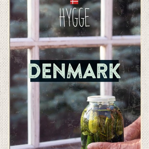 Schild Spruch Hygge Denmark Dänemark Gurkenglas Fenster JW