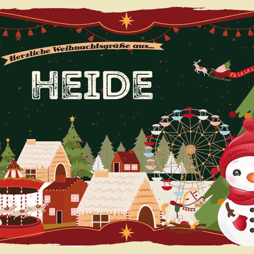 Schild Spruch Herzliche Weihnachtsgrüße aus Heide Comic Schneemann JW