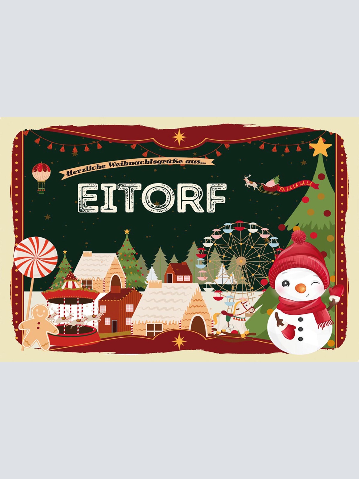 Schild Spruch Herzliche Weihnachtsgrüße aus Eitorf Comic Schneemann JW