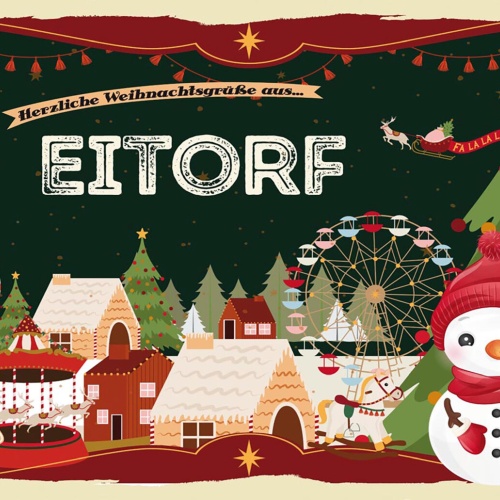 Schild Spruch Herzliche Weihnachtsgrüße aus Eitorf Comic Schneemann JW