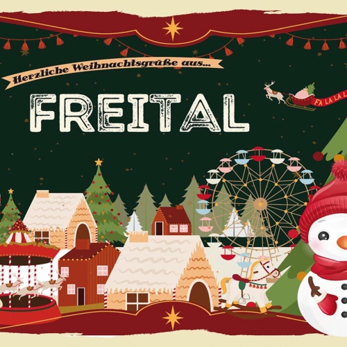 Schild Spruch Herzliche Weihnachtsgrüße aus Freital Comic Schneemann JW