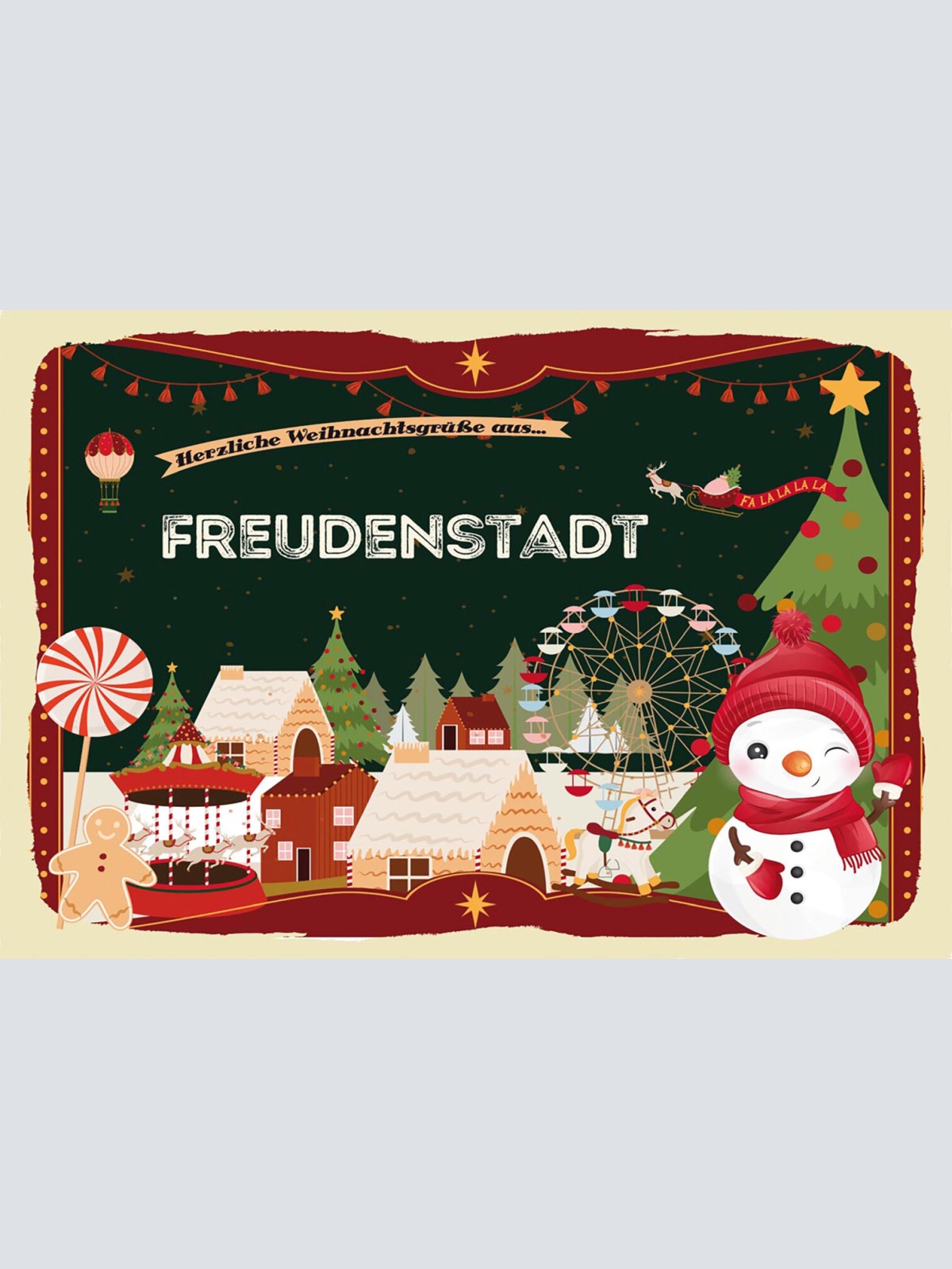 Schild Spruch Herzliche Weihnachtsgrüße aus Freudenstadt Comic Schneemann JW
