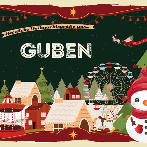 Schild Spruch Herzliche Weihnachtsgrüße aus Guben Comic Schneemann JW