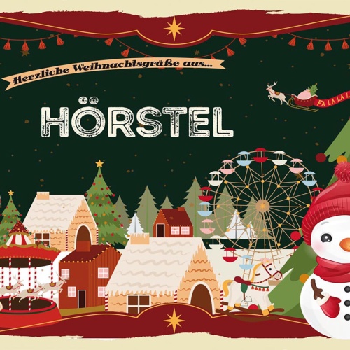 Schild Spruch Herzliche Weihnachtsgrüße aus Hörstel Comic Schneemann JW