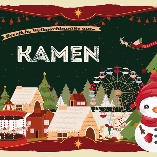 Schild Spruch Herzliche Weihnachtsgrüße aus Kamen Comic Schneemann JW