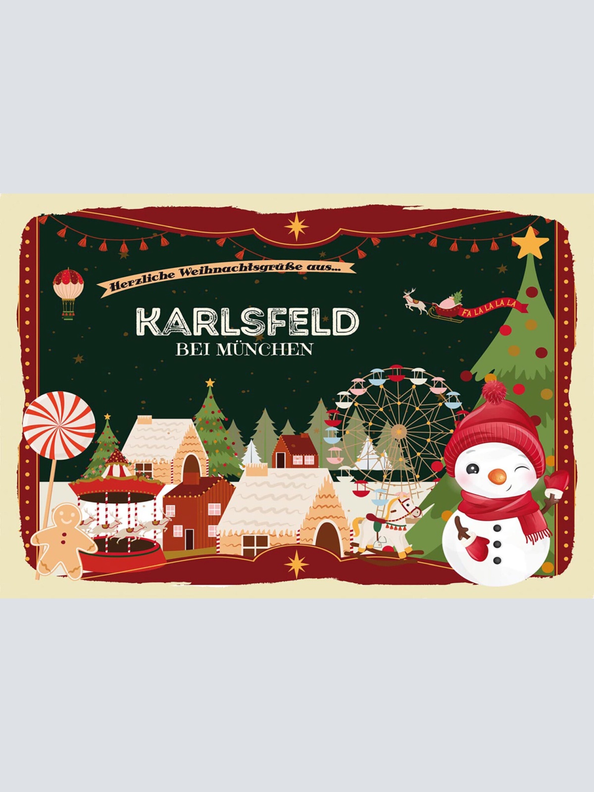 Schild Spruch Herzliche Weihnachtsgrüße aus Karlsfeld bei München Comic JW