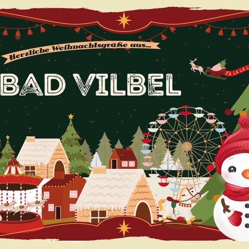 Schild Spruch Herzliche Weihnachtsgrüße aus Bad Vilbel Comic Schneemann JW