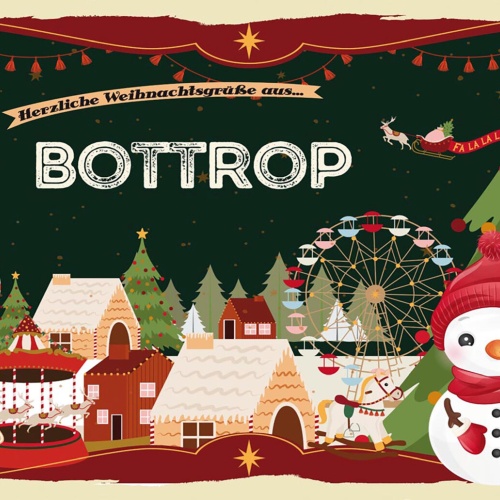 Schild Spruch Herzliche Weihnachtsgrüße aus Bottrop Comic Schneemann JW
