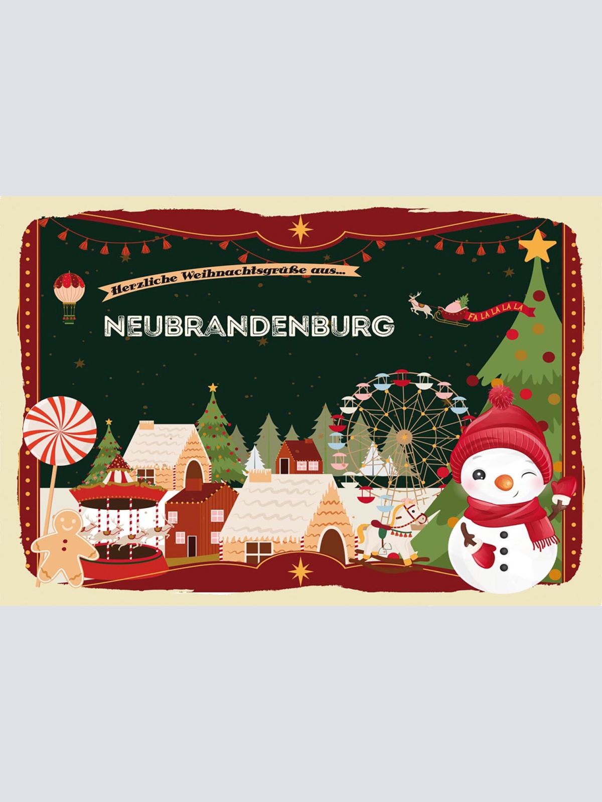 Schild Spruch Herzliche Weihnachtsgrüße aus Neubrandenburg Comic Schneemann JW