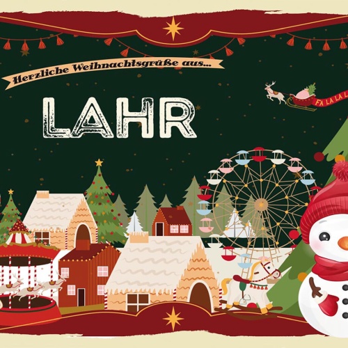 Schild Spruch Herzliche Weihnachtsgrüße aus Lahr Comic Schneemann JW