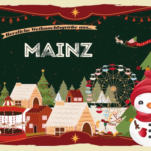 Schild Spruch Herzliche Weihnachtsgrüße aus Mainz Comic Schneemann JW
