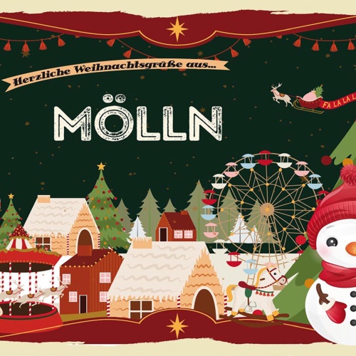 Schild Spruch Herzliche Weihnachtsgrüße aus Mölln Comic Schneemann JW