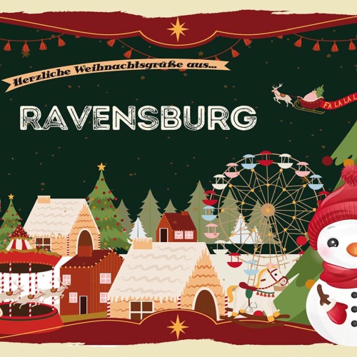 Schild Spruch Herzliche Weihnachtsgrüße aus Ravensburg Comic Schneemann JW