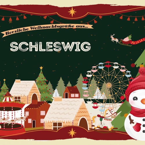 Schild Spruch Herzliche Weihnachtsgrüße aus Schleswig Comic Schneemann JW