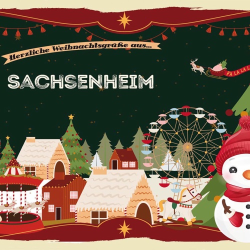 Schild Spruch Herzliche Weihnachtsgrüße aus Sachsenheim Comic Schneemann JW