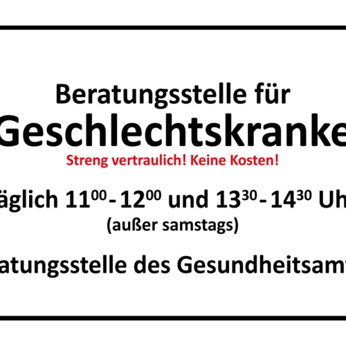 Schild Spruch Beratungsstelle für Geschlechtskranke Streng vertraulich JW
