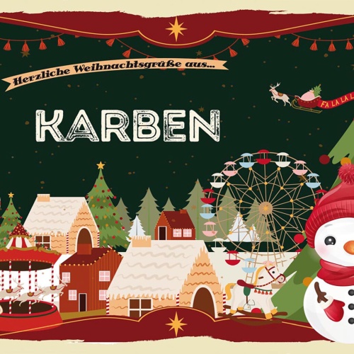 Schild Spruch Herzliche Weihnachtsgrüße aus Karben Comic Schneemann JW