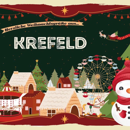 Schild Spruch Herzliche Weihnachtsgrüße aus Krefeld Comic Schneemann JW