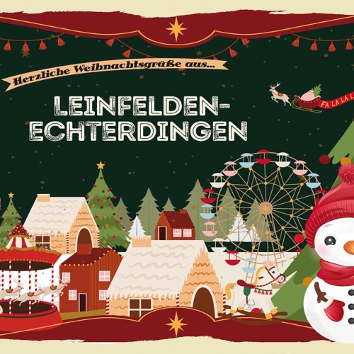 Schild Spruch Herzliche Weihnachtsgrüße aus Leinfelden-Echterdingen Comic JW