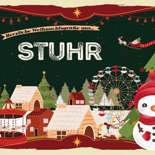 Schild Spruch Herzliche Weihnachtsgrüße aus Stuhr Comic Schneemann JW