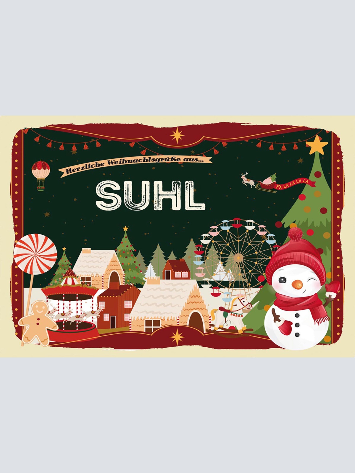 Schild Spruch Herzliche Weihnachtsgrüße aus Suhl Comic Schneemann JW