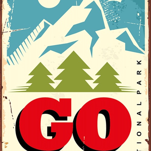 Schild Spruch Go Explore Nationalpark Entdecke Comic Berge JW