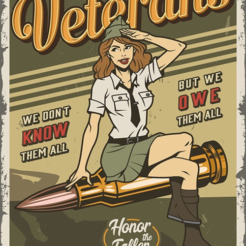 Schild Spruch American Veterans Amerikanische Kriegsveteranen Sexy Frau Comic JW