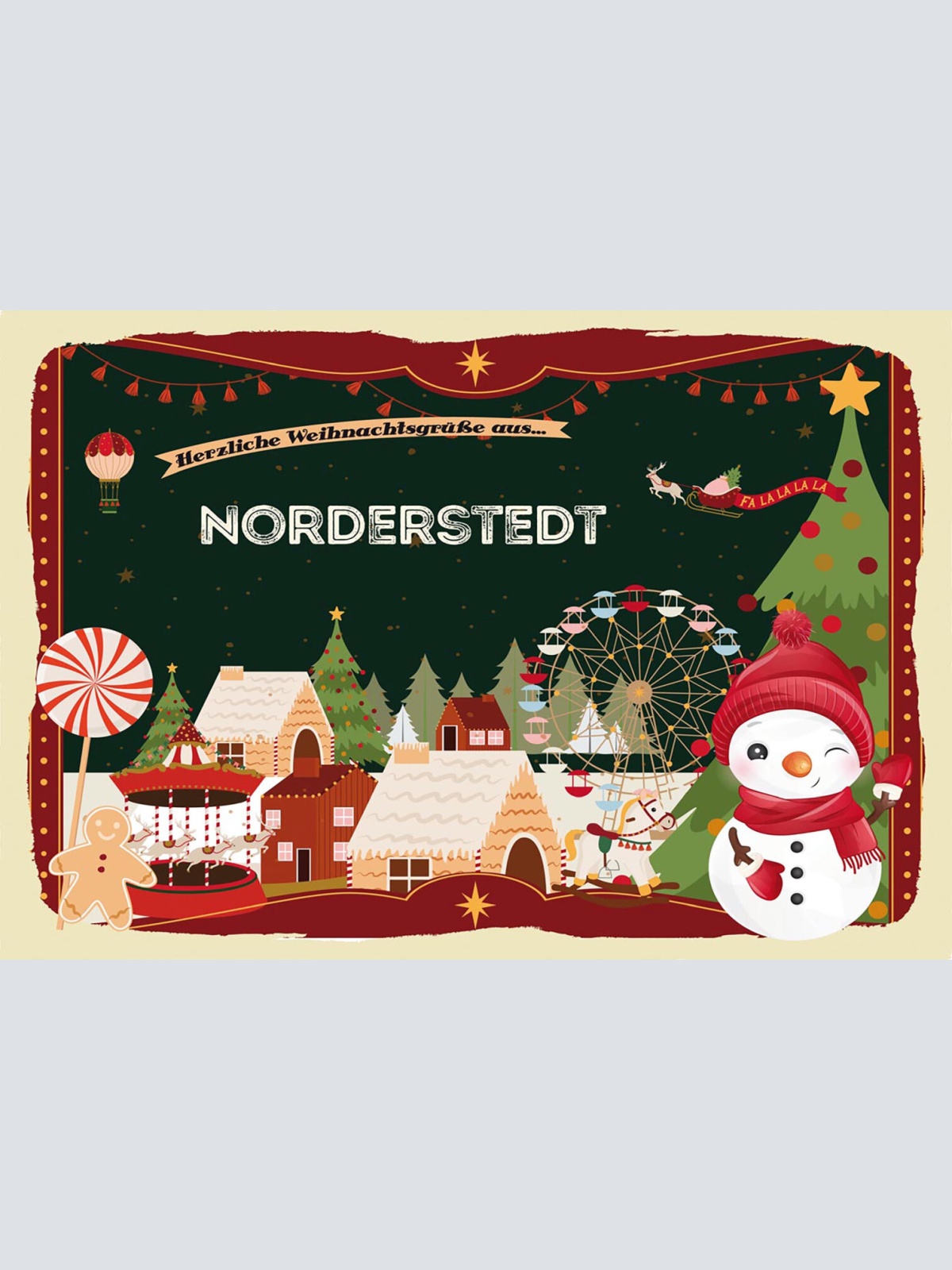 Schild Spruch Herzliche Weihnachtsgrüße aus Norderstedt Comic Schneemann JW