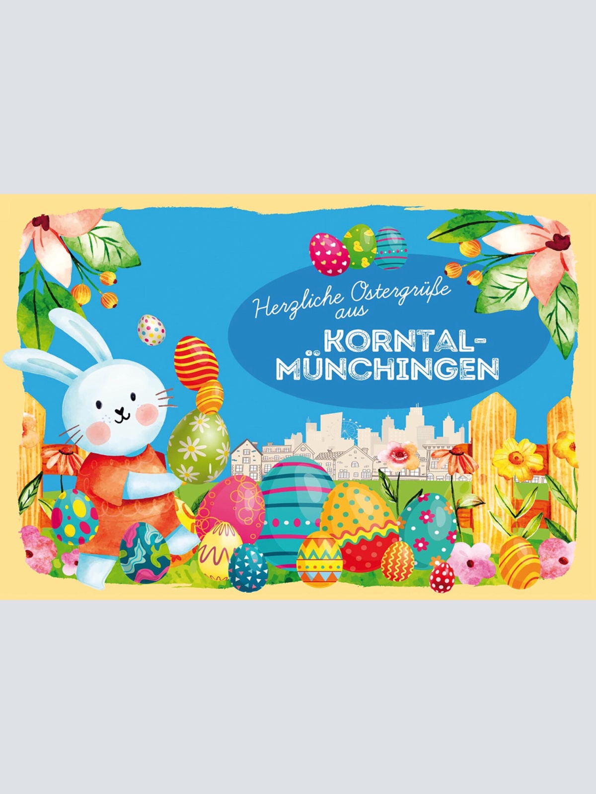 Schild Spruch Herzliche Ostergrüße aus Korntal-Münchingen Osterhase Comic JW