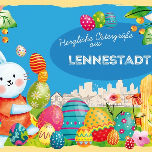 Schild Spruch Herzliche Ostergrüße aus Lennestadt Osterhase Eier Comic JW