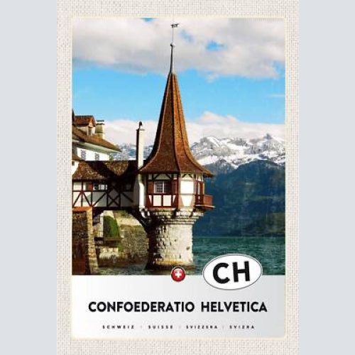 Schild spruch confoederatio helvetica switzerland schweiz see berge schloss jw